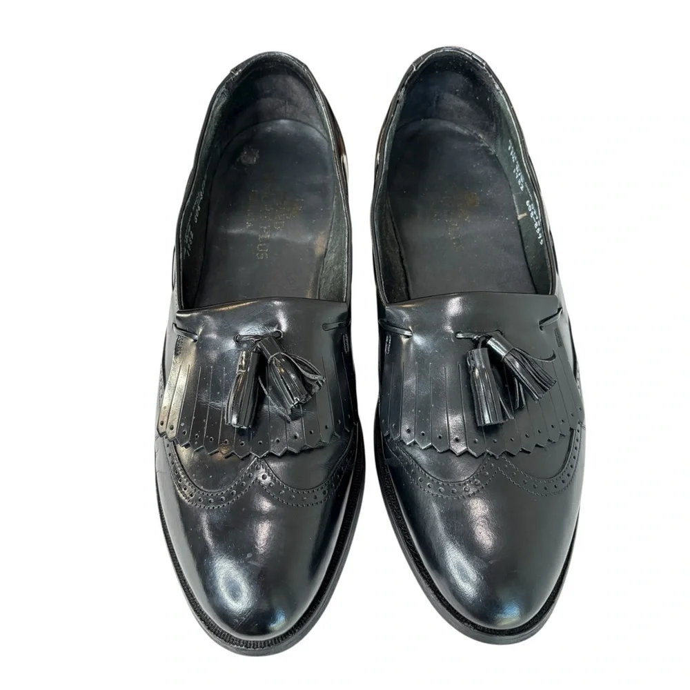 VTG Comfort Plus Mens Wingtip Tassel Black Leather Loafers Sz 11.5 D/B Made USA